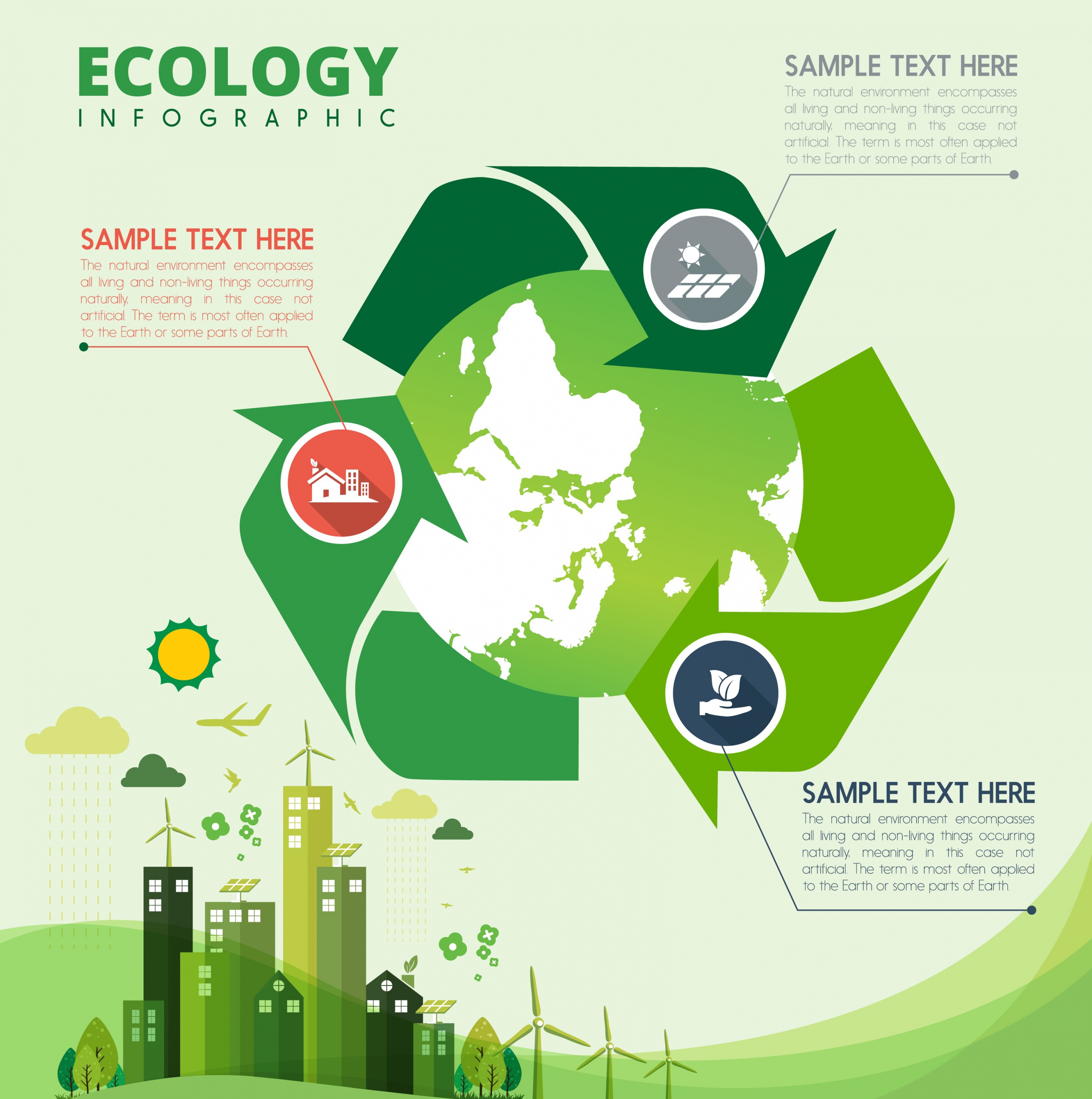 ecology infographic banner green planet arrows decoration