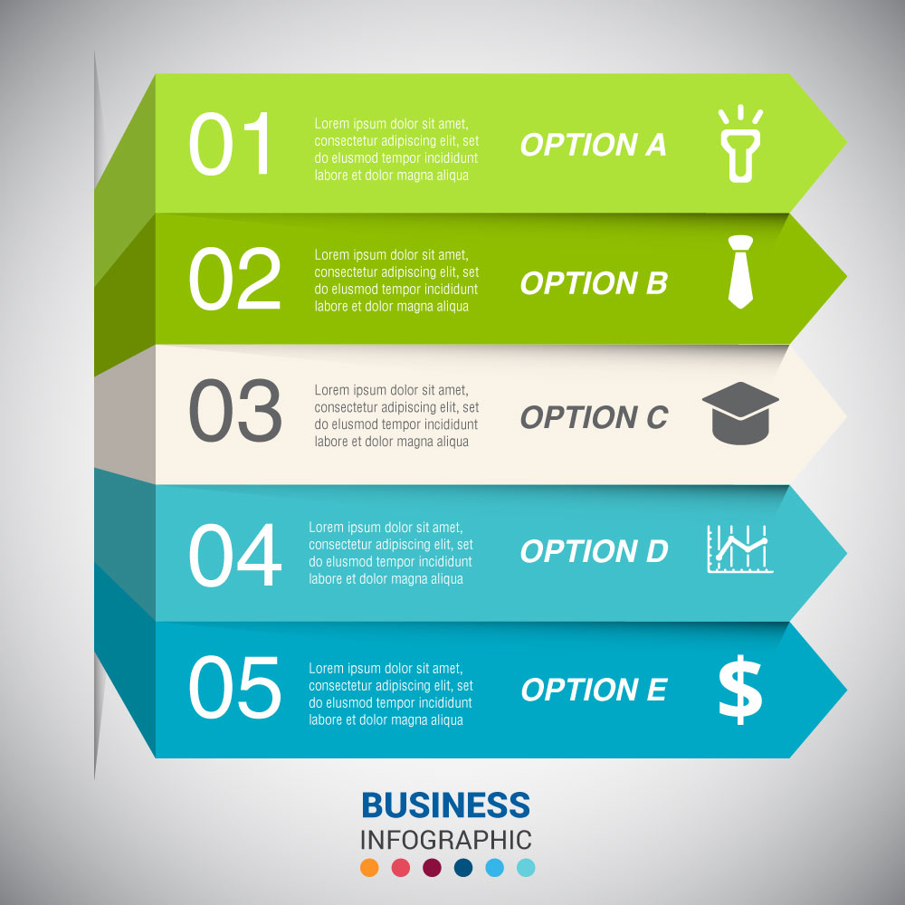 business infographic on 3d horizontal tabs