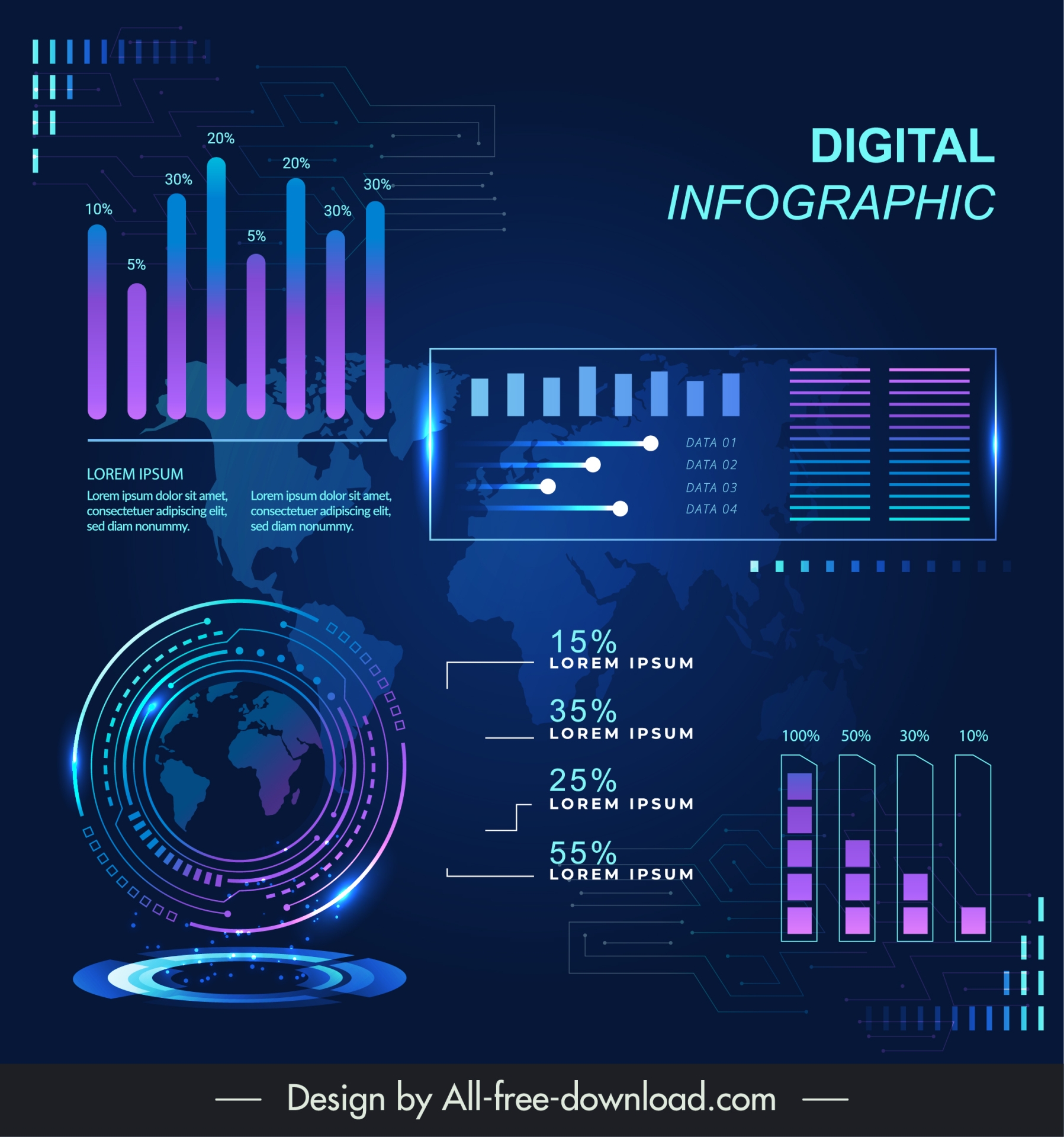 digital infographic banner template modern dark chart elements