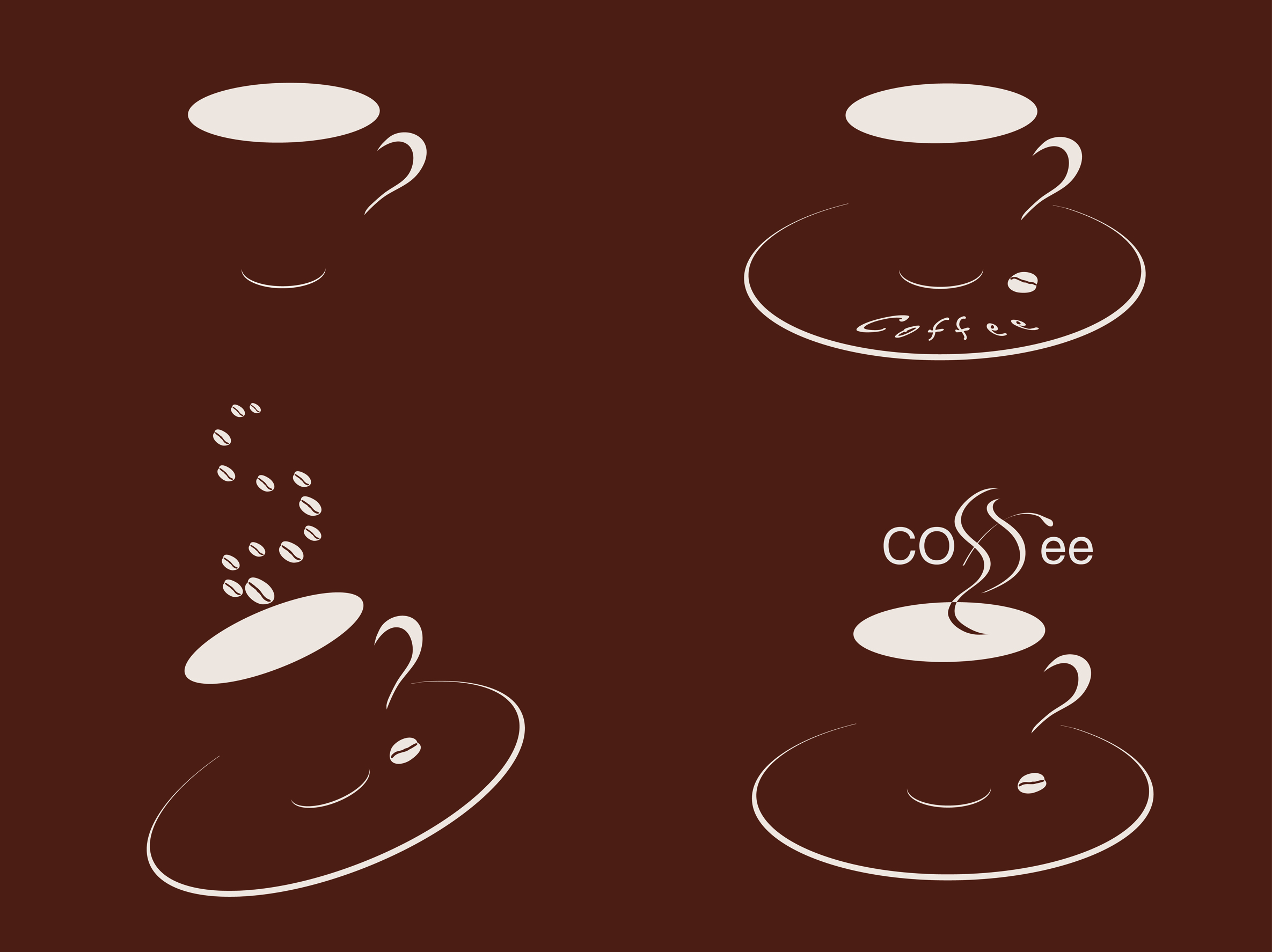 four cups of coffee silhouette vector