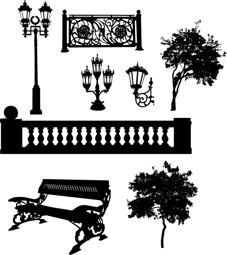 black and white lamps silhouette vector