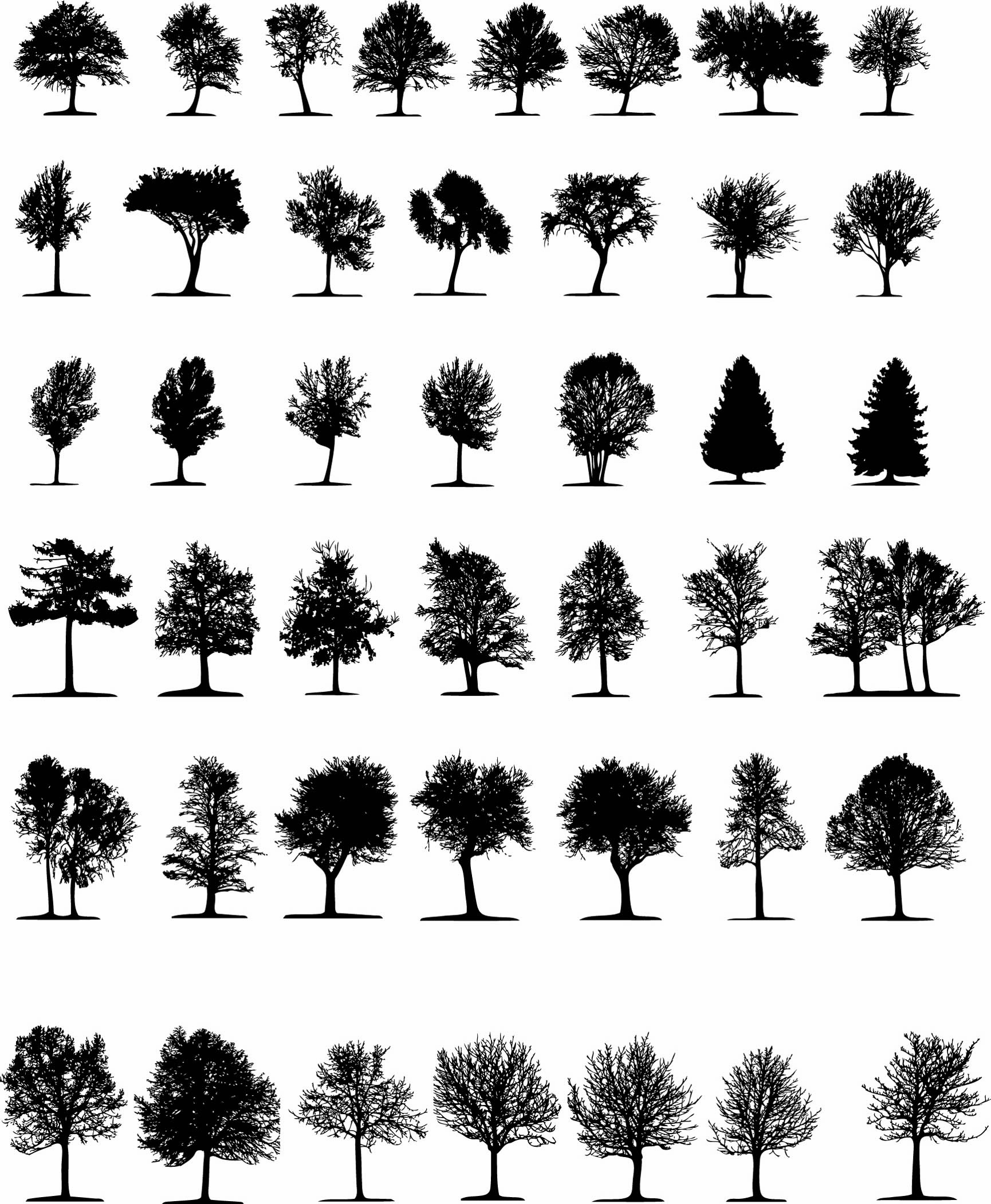 a variety of trees silhouette vector