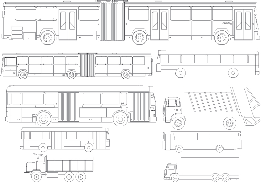 vector line drawing all kinds of automotive bus