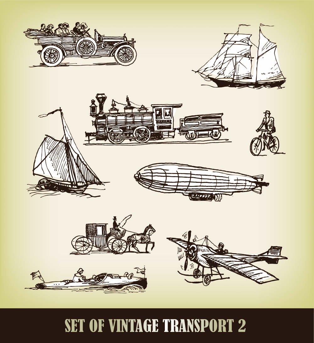 europeanstyle handdrawn transport carrier 03 vector