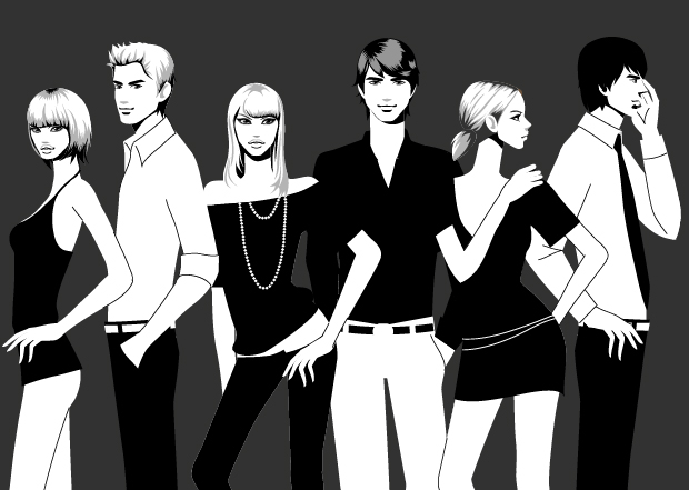 black and white photographs of men and women vector fashion