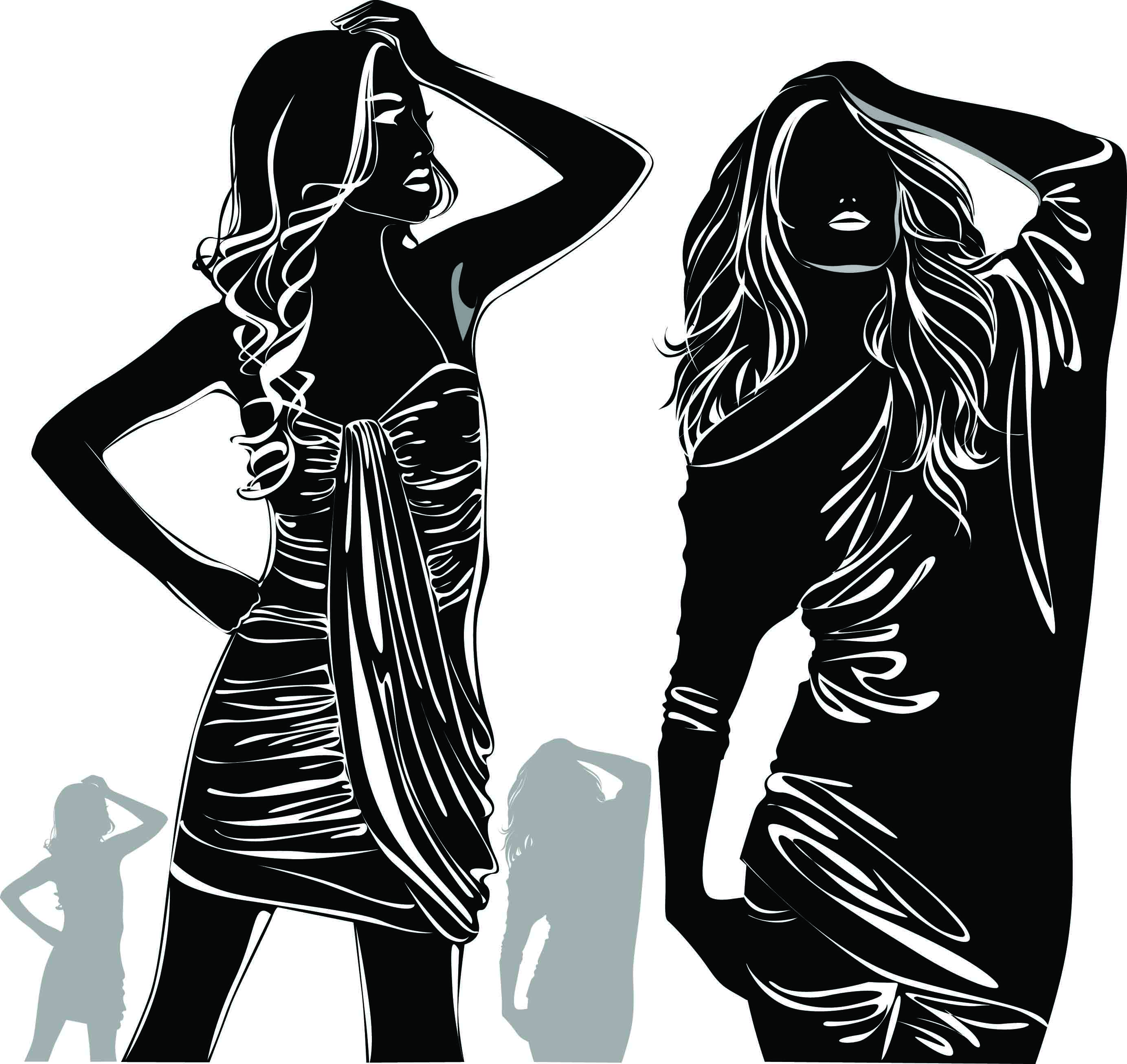 beautiful girl black and white silhouette vector