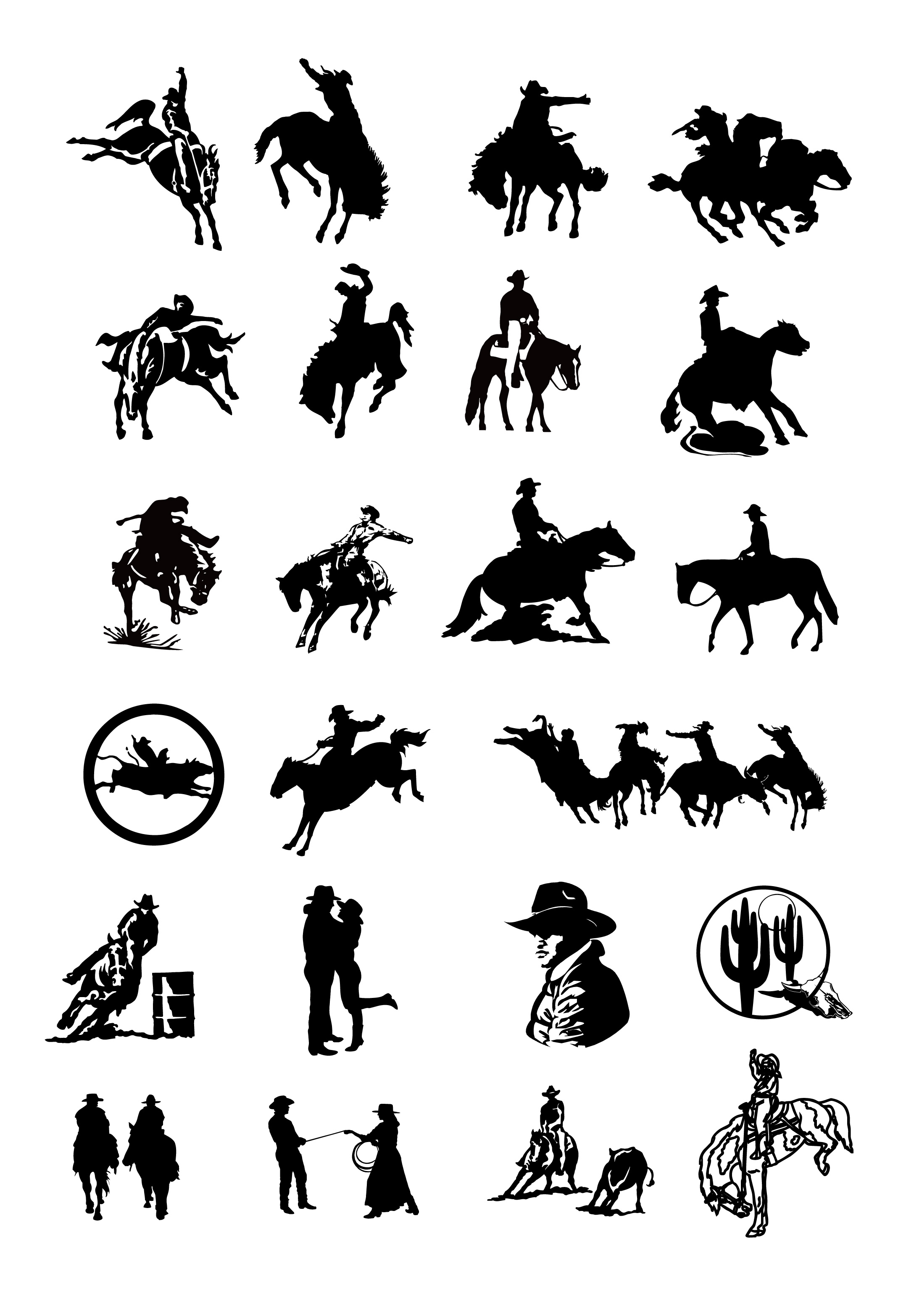 black and white drawing clip art cowboy series two