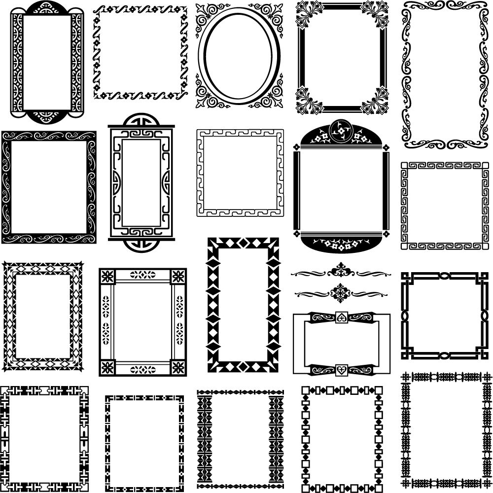 black and white border corner patterns 01 vector