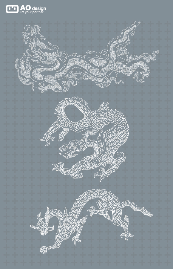 chinese classical pattern vector line drawing dragon