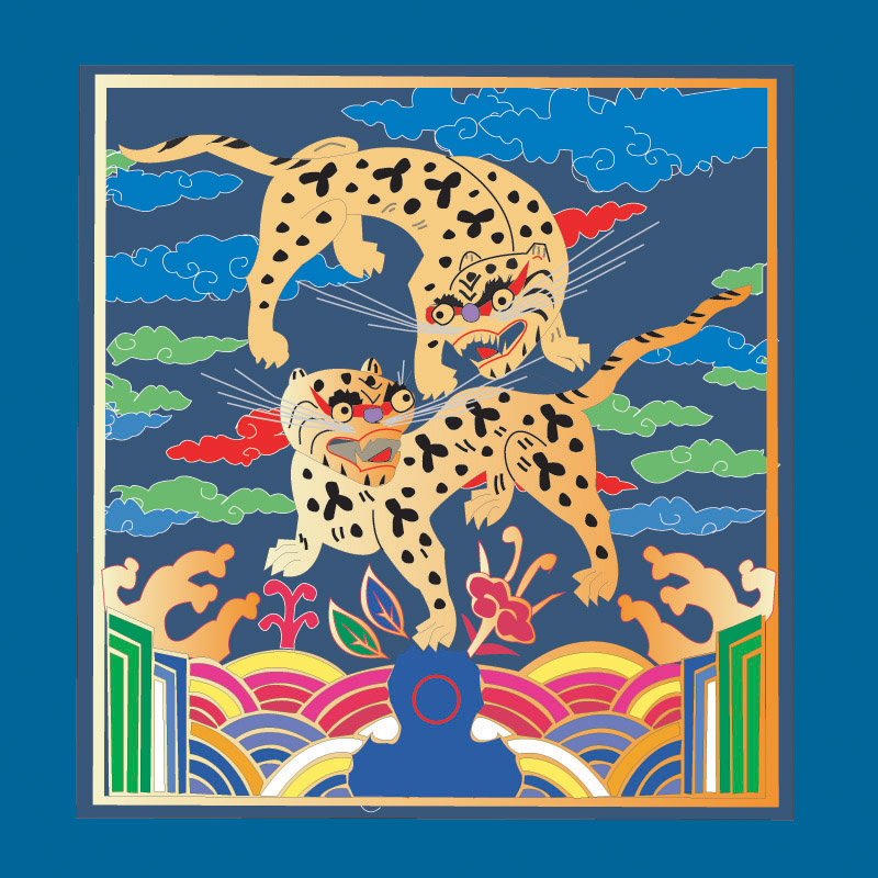 classical chinese auspicious tiger map vector