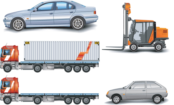 Cars, container trucks, lifting trucks, large cars, forklift vector