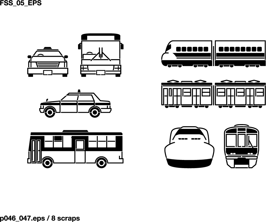 Buses, taxis, mixer, ships, space shuttles, excavators