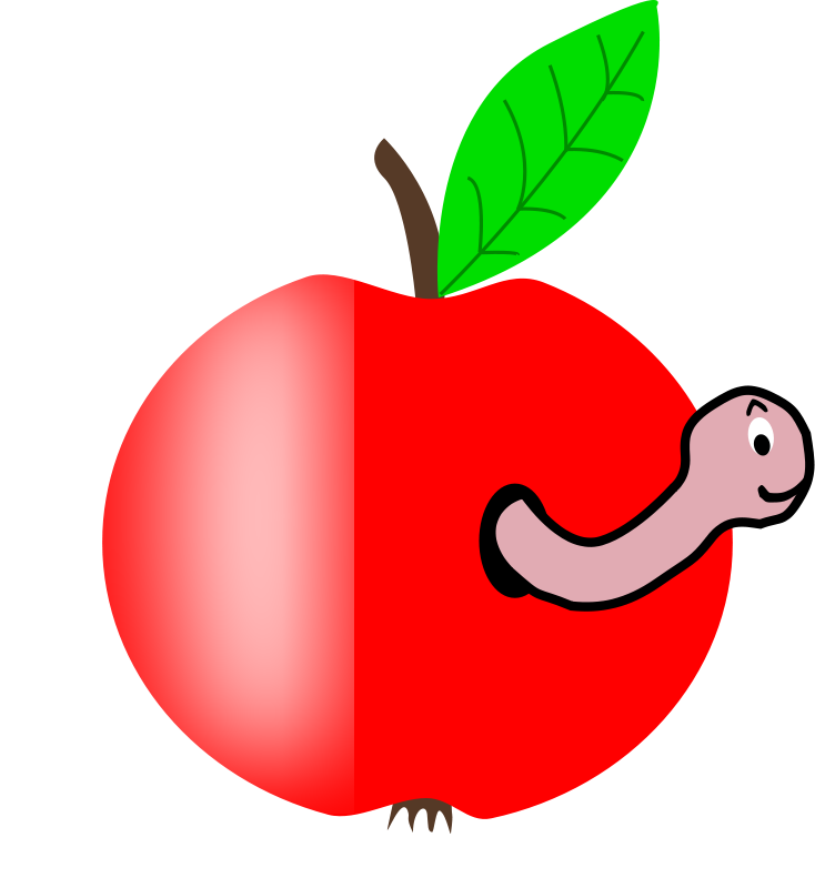 Apple Red with a Green Leaf with funny Worm