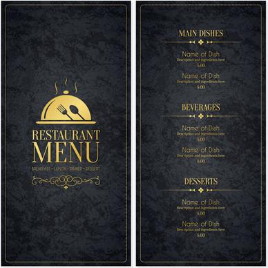 restaurant menu cover with list vector set