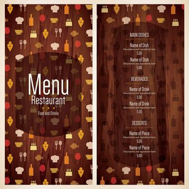 restaurant menu cover with list vector set