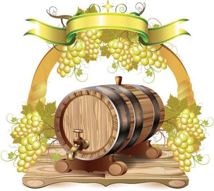 wine barrels and grapes vector