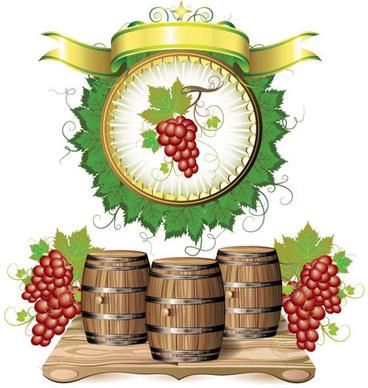 wine barrels and grapes vector