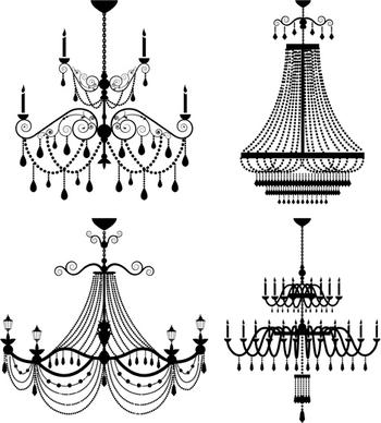 ornate chandelier vector silhouette set