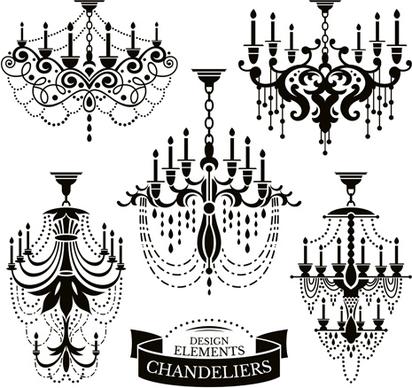 ornate chandelier vector silhouette set