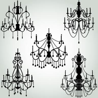 ornate chandelier vector silhouette set