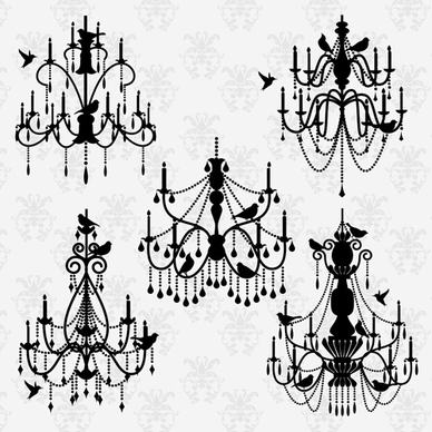 ornate chandelier vector silhouette set