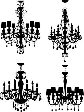 ornate chandelier vector silhouette set