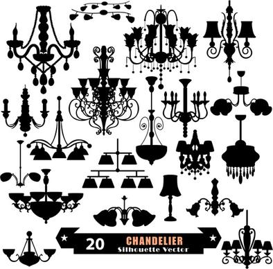 ornate chandelier vector silhouette set