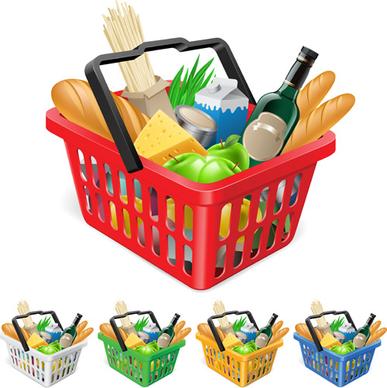 supermarkets shopping basket with food vector