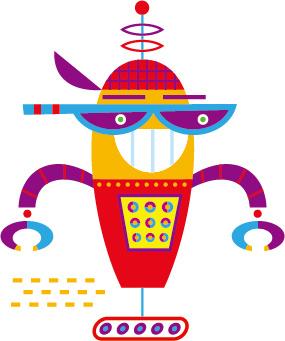 cute cartoon robot colored vector set