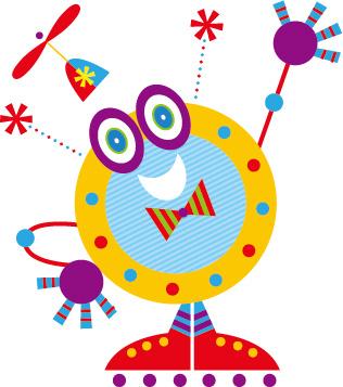 cute cartoon robot colored vector set