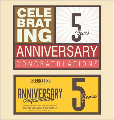 vintage anniversary cards flat styles vector