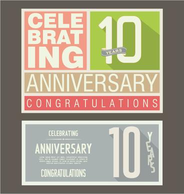 vintage anniversary cards flat styles vector