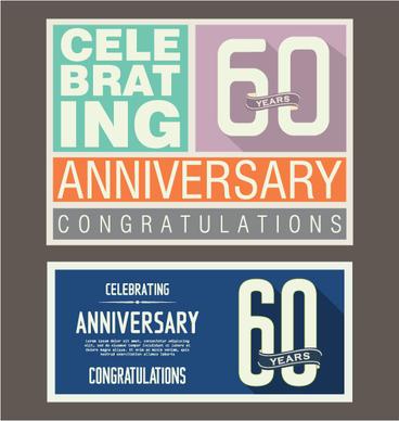 vintage anniversary cards flat styles vector