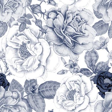 sketch flowers art pattern seamless vector