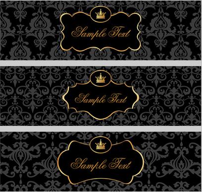 black pattern floral banner vector set