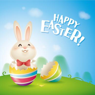 lovely rabbit with easter holiday background vector