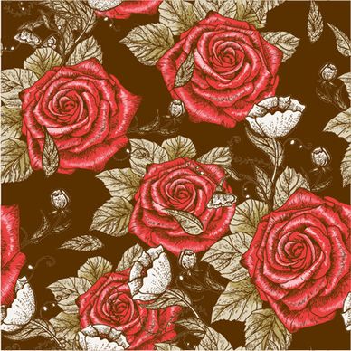 retro styles roses seamless pattern vector