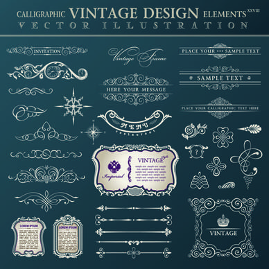 calligraphic decor vintage elements vector