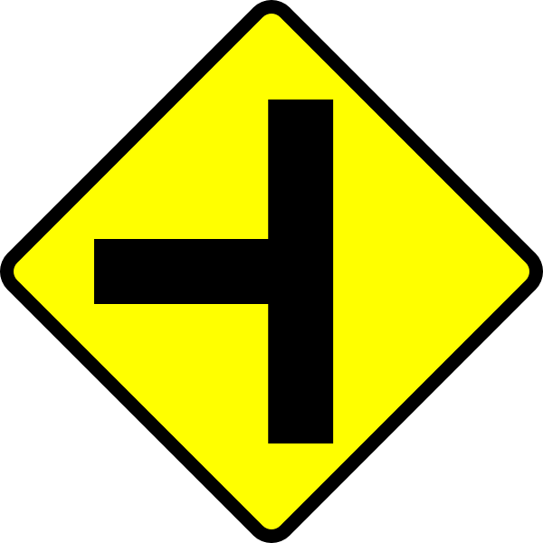 Caution T Junction Road Sign clip art