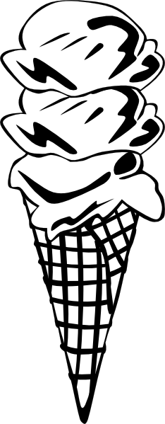 Ice Cream Cone (3 Scoop) (b And W) clip art