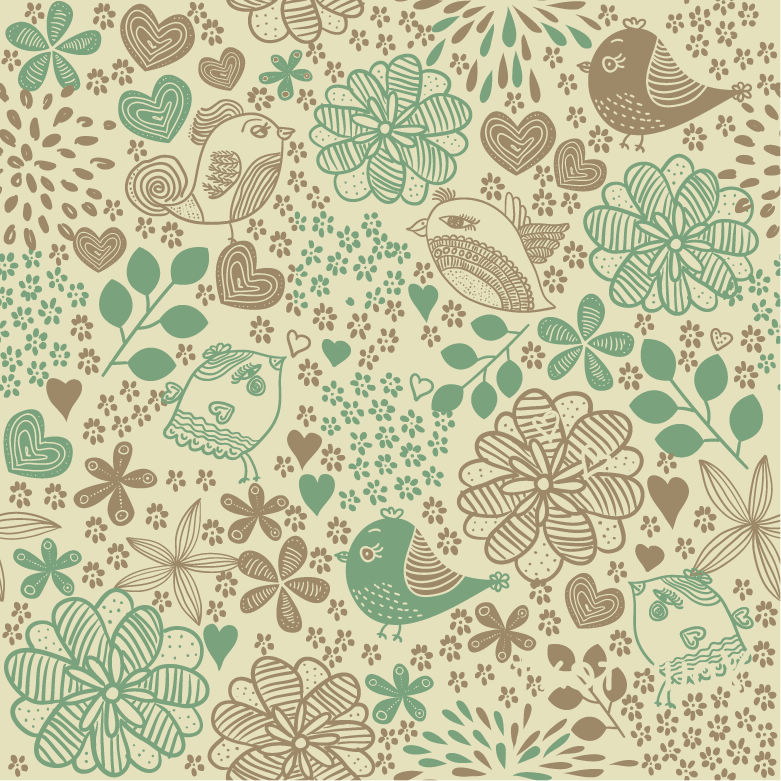 Birds in Flowers Romantic Seamless Pattern