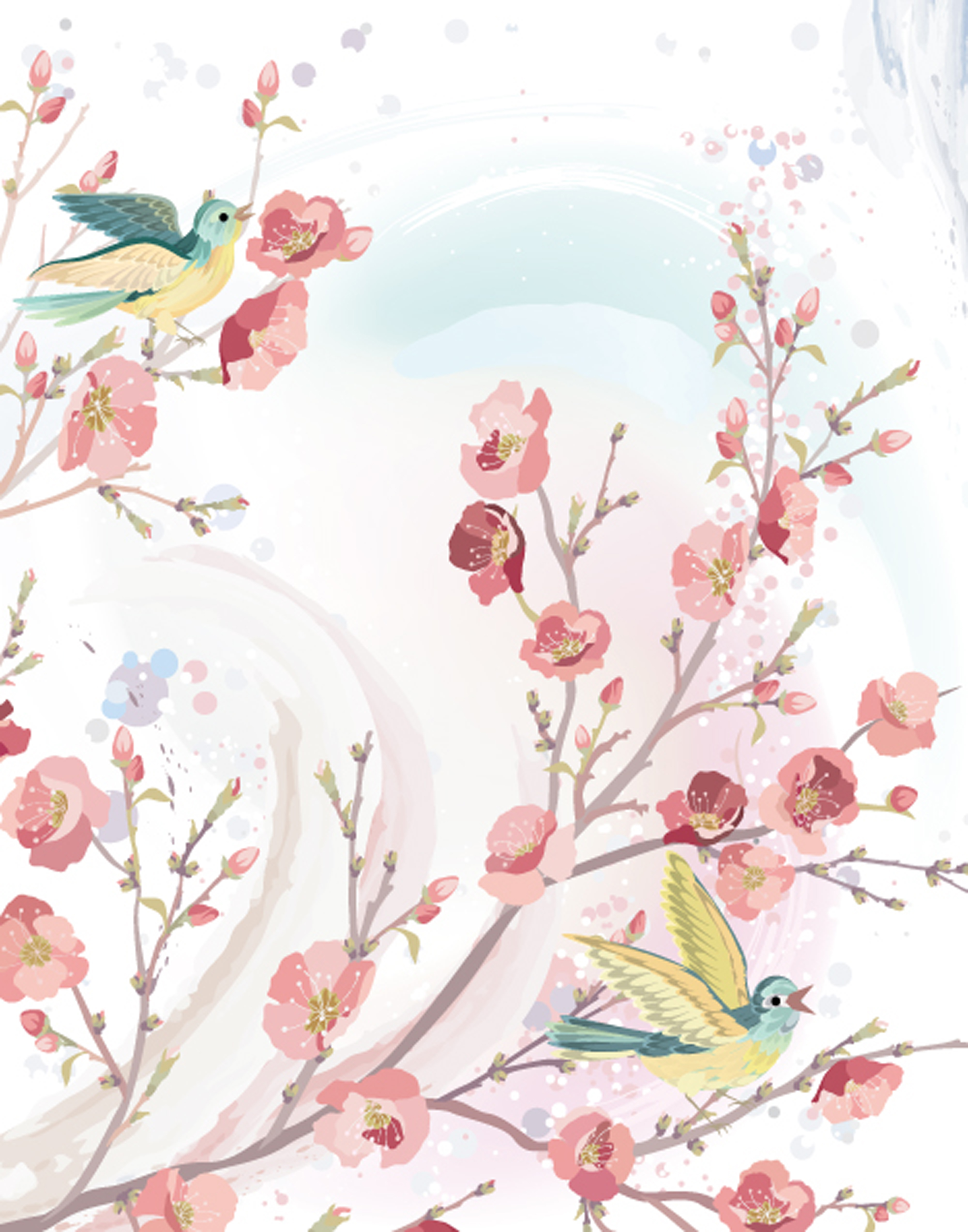 flowers and birds background vector