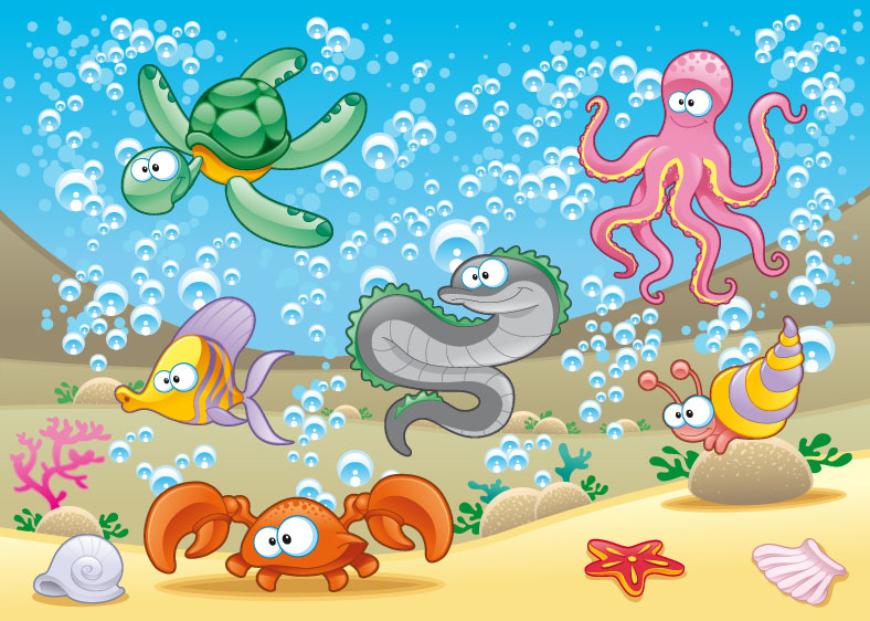 Cartoon marine animals vector background001