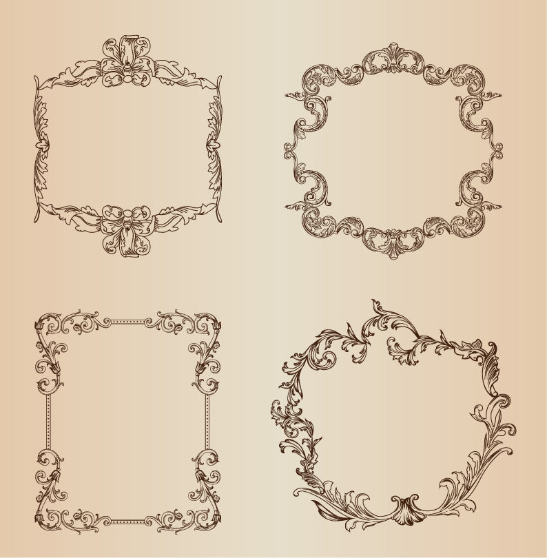 Vintage Floral Decorative Frame Vector Set
