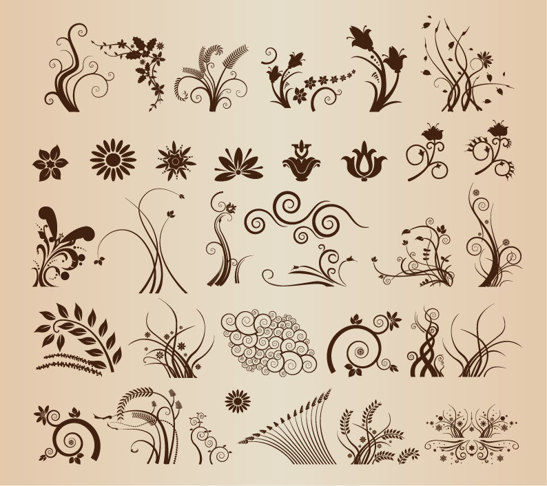 Vector Set of Vector Floral Ornamental Elements for Design