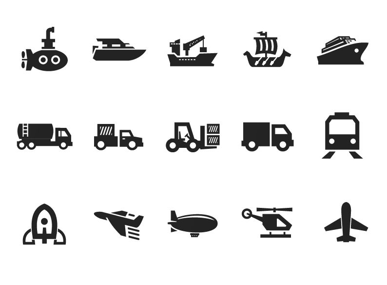 Vector Transportation Icon Set on Gray