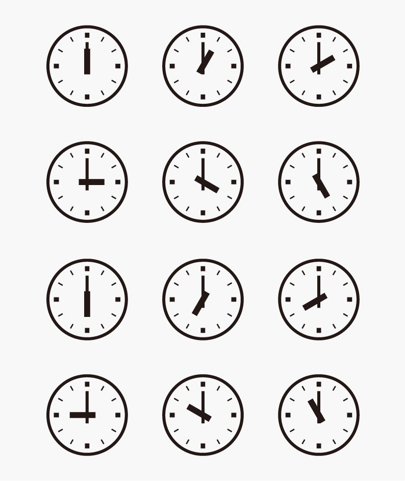 Set of Wall Clocks With Another Times