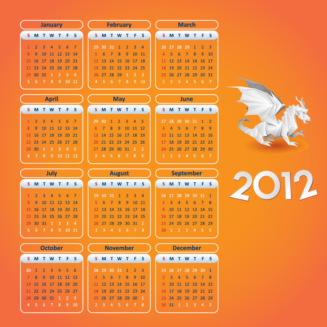 Year 2012 Calendar