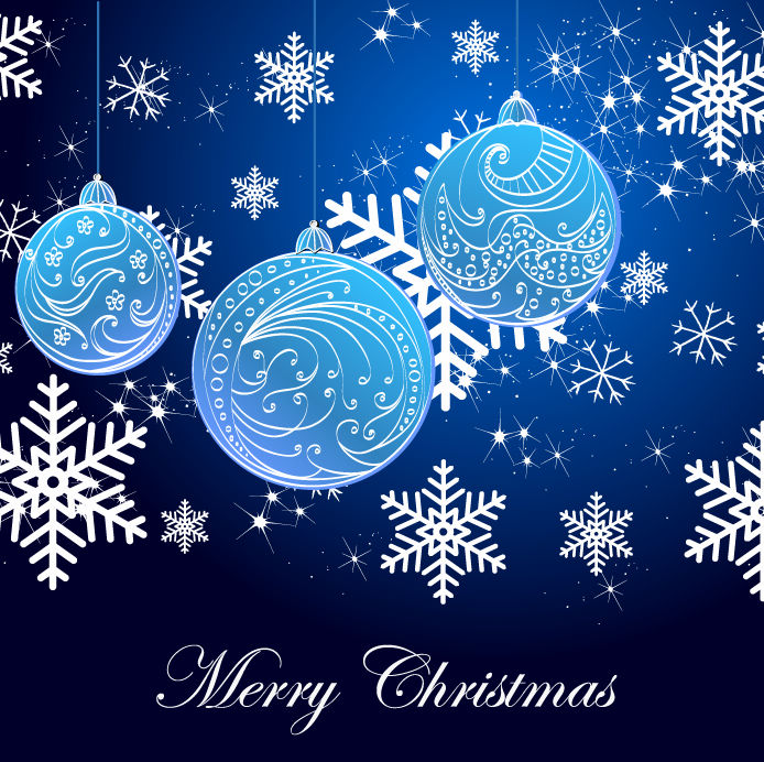 Snowflake Background and Blue Christmas Balls