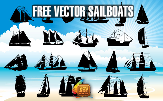 Vector Sailboats Silhouettes